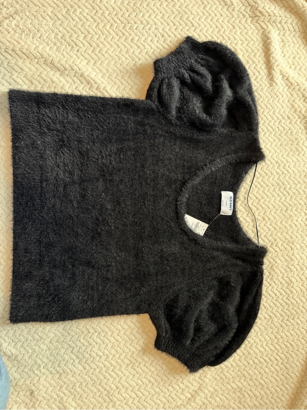 Old Navy Black Short-Sleeve Fuzzy Sweater